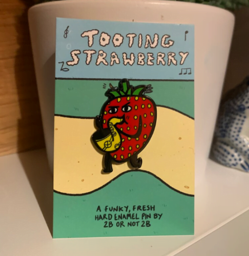 Tooting Strawberry Enamel Pin - Image 2