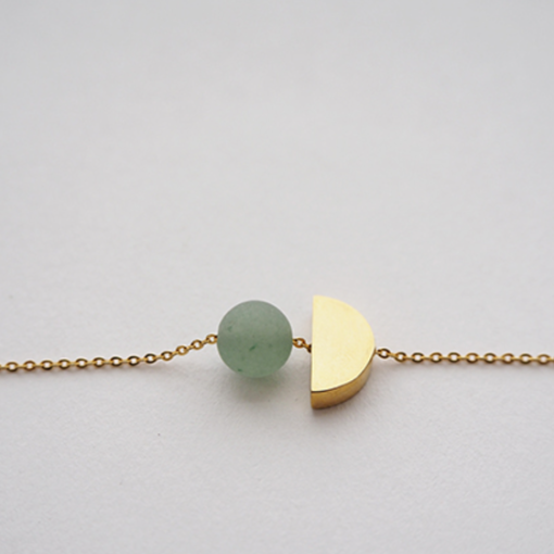 Semi Circle + Aventurine Bead - Brass Necklace - Image 3