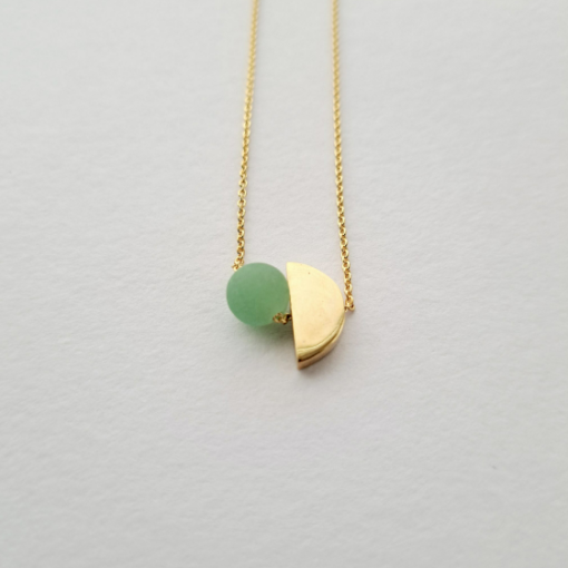 Semi Circle + Aventurine Bead - Brass Necklace