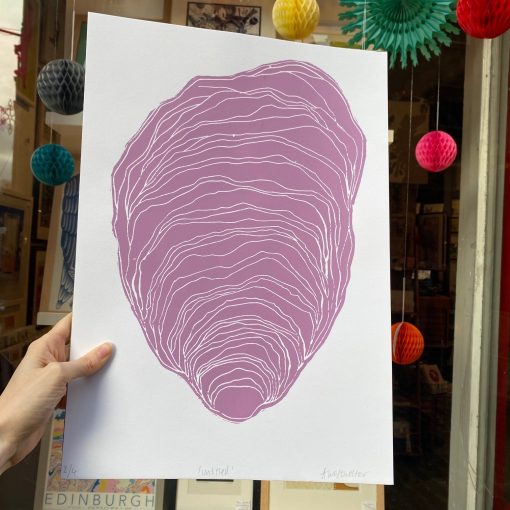 Big Oyster Shell (Pink) A3 lino print