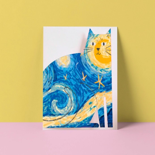 Starry Night Cat Cut-Out Card