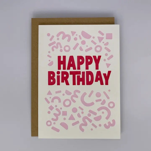 Pink Birthday Shapes Letterpress Card