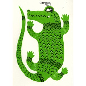 A green croc with his birdie chum on his head - black lines.