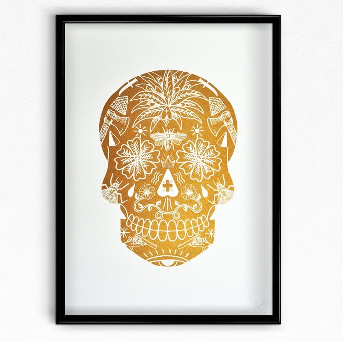 tat skull, sugar skull, rich fairhead, el famoso, risograph, limited edition, halloween