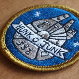 hunk of junk embroidered iron on patch sew on millenium falcon stars are braw star wars the grey earl 2